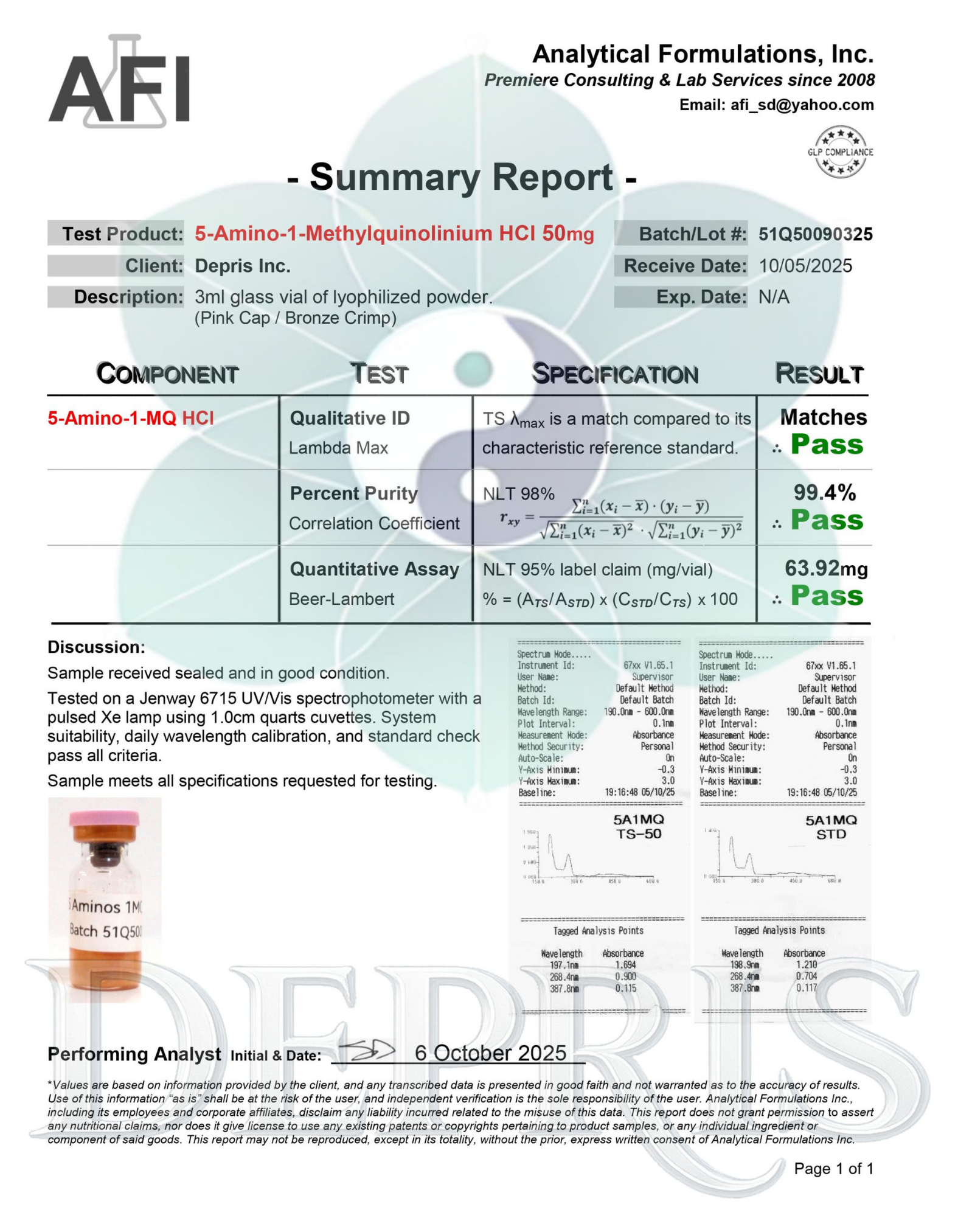 Certificate preview, Analytical Formulations, Inc.